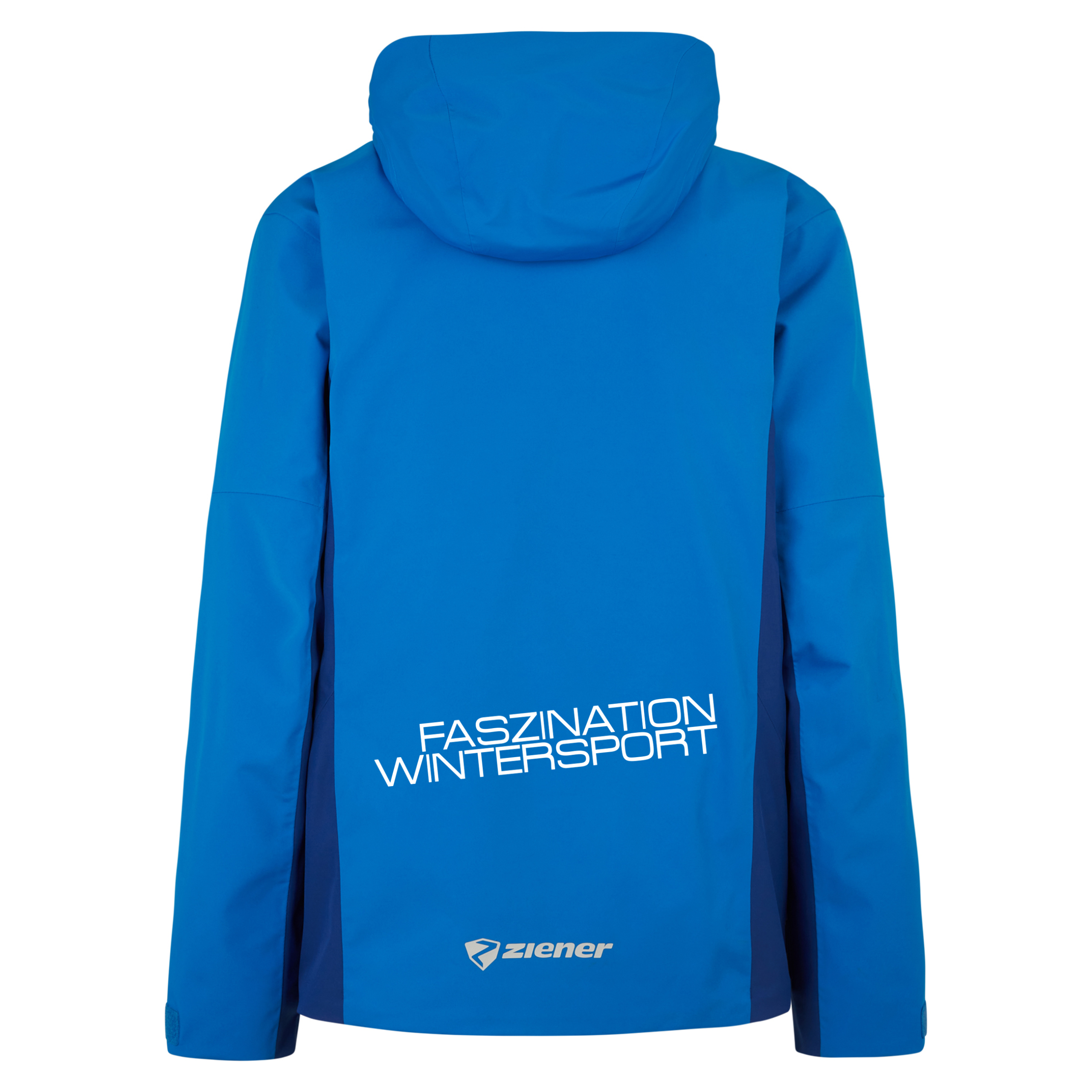 Blaue Skijacke von hinten