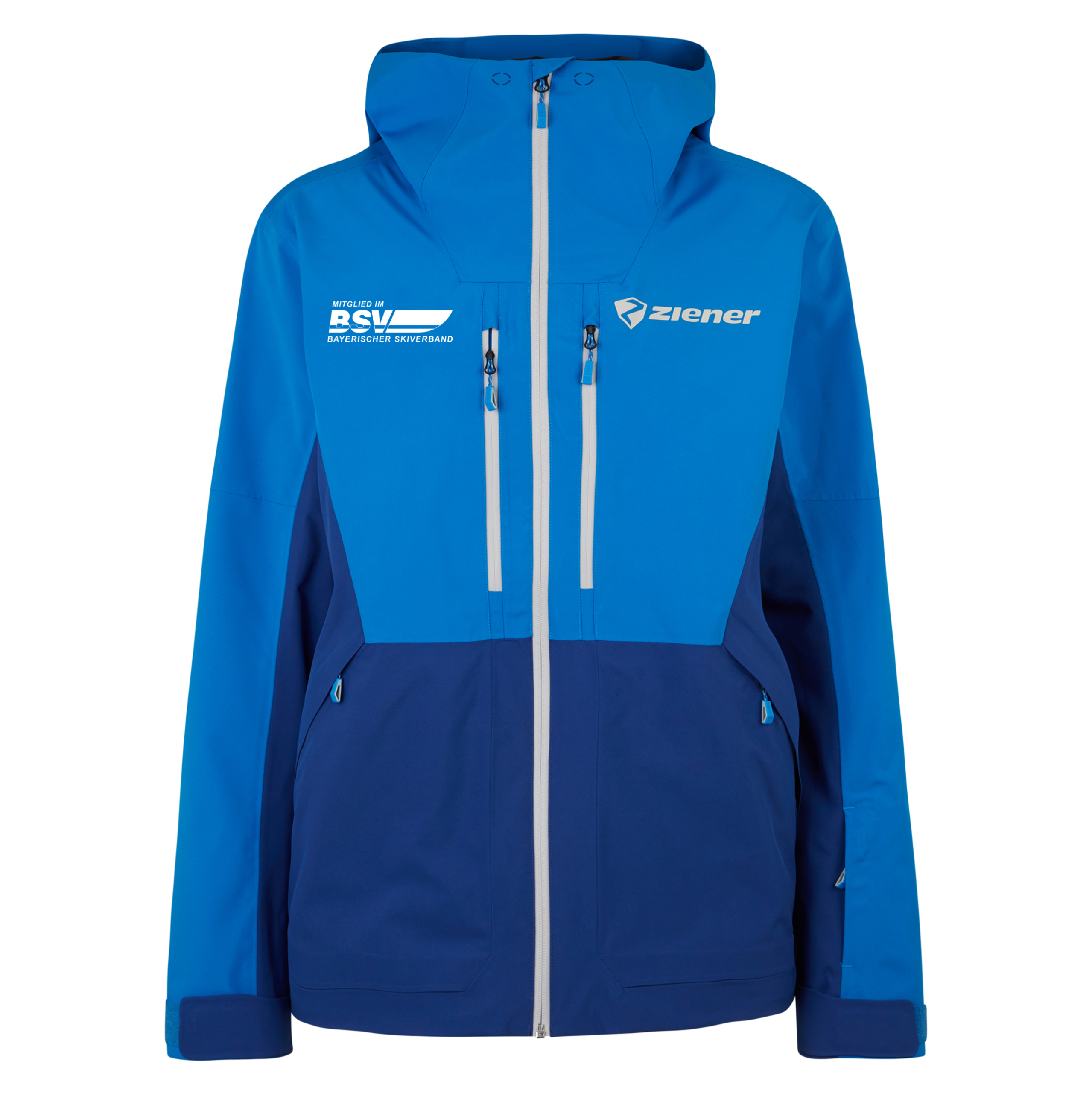 Blaue Skijacke von vorne