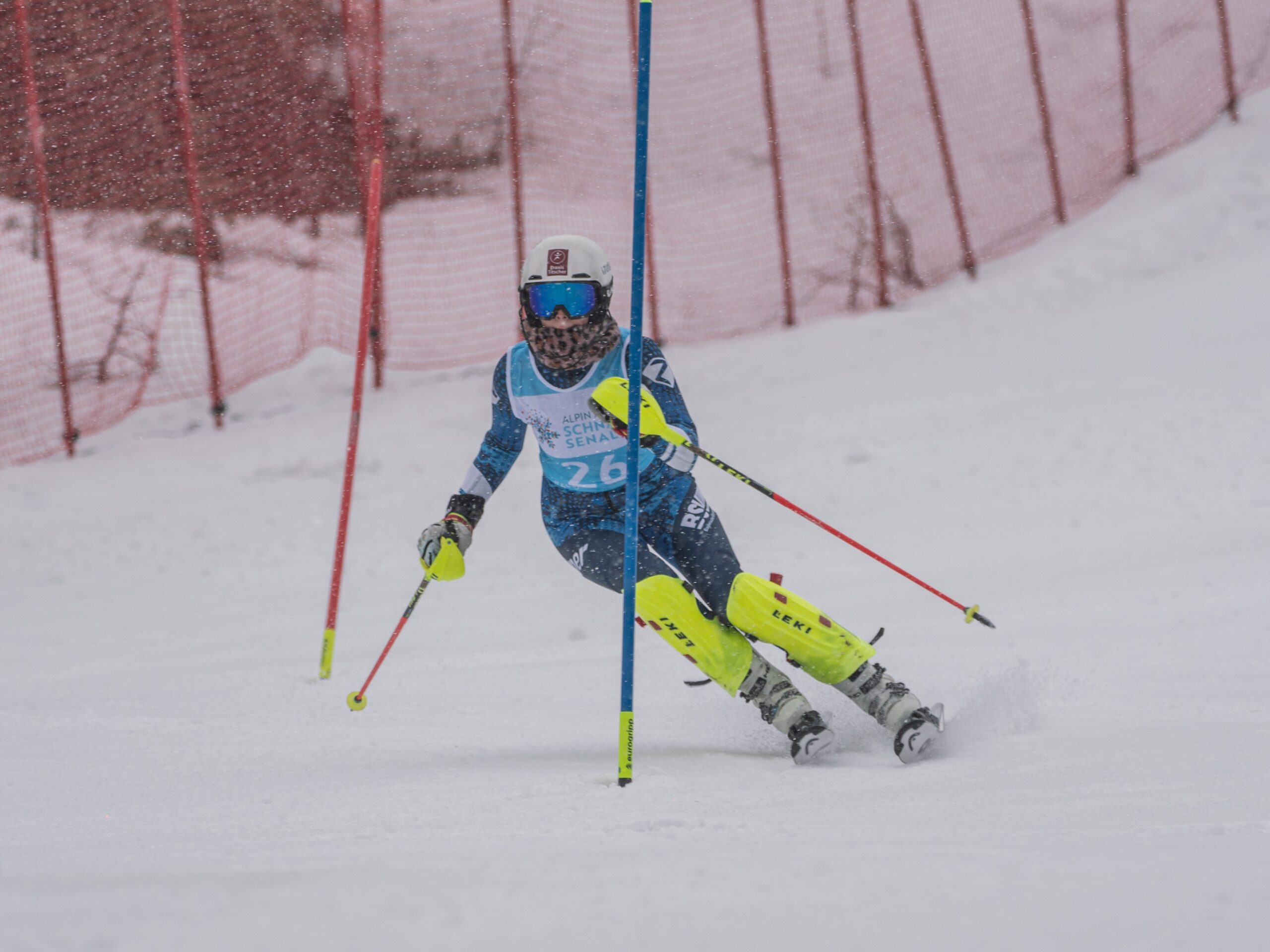 Slalom Skifahrer am Tor
