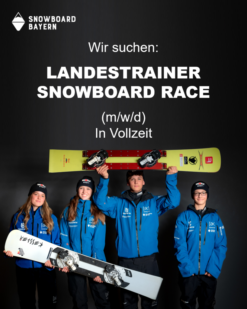 4 Snowboarder stehen in Winterklamotten mit 2 Snowboards vor grauer Wand