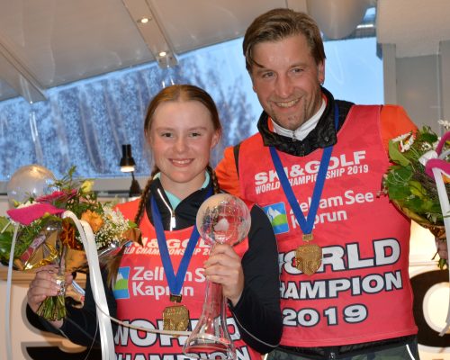 Ex Rennläufer Alois Vogl (GER) und Antonia Zacharovska (SVK) sind die neuen Weltmeister in der Kombination Ski und Golf