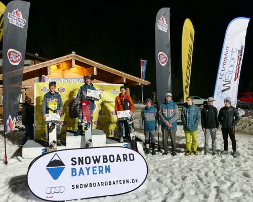 Das Rennen bei den Herren im Rahmen der Deutschen Jugendmeisterschaften Snowboard am Götschen war keineswegs ein Selbstläufer. Nur eine konstant gute Leistung bis zum Schluß garantierte auch ein ansprechendes Ergebnis. V.li. Yannik Angenend, Ole-Mikkel Prantl, Cosmo Taniguchi, Elias Huber, Andreas Fernstädt, Vincent Schulz, Jonas Scherl und Quirin Dörr.